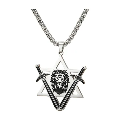 Colgante de León y Estrella de David con Espadas Cruzadas, Acero Inoxidable