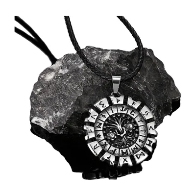 Pendentif Yggdrasil Arbre de Vie et Vegvisir avec Cordon Tressé, Acier Inoxydable