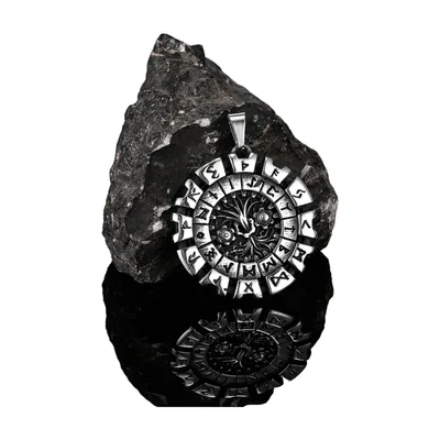 Pendentif Yggdrasil Arbre de Vie et Vegvisir avec Chaîne, Acier Inoxydable