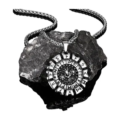 Pendentif Yggdrasil Arbre de Vie et Vegvisir avec Chaîne, Acier Inoxydable