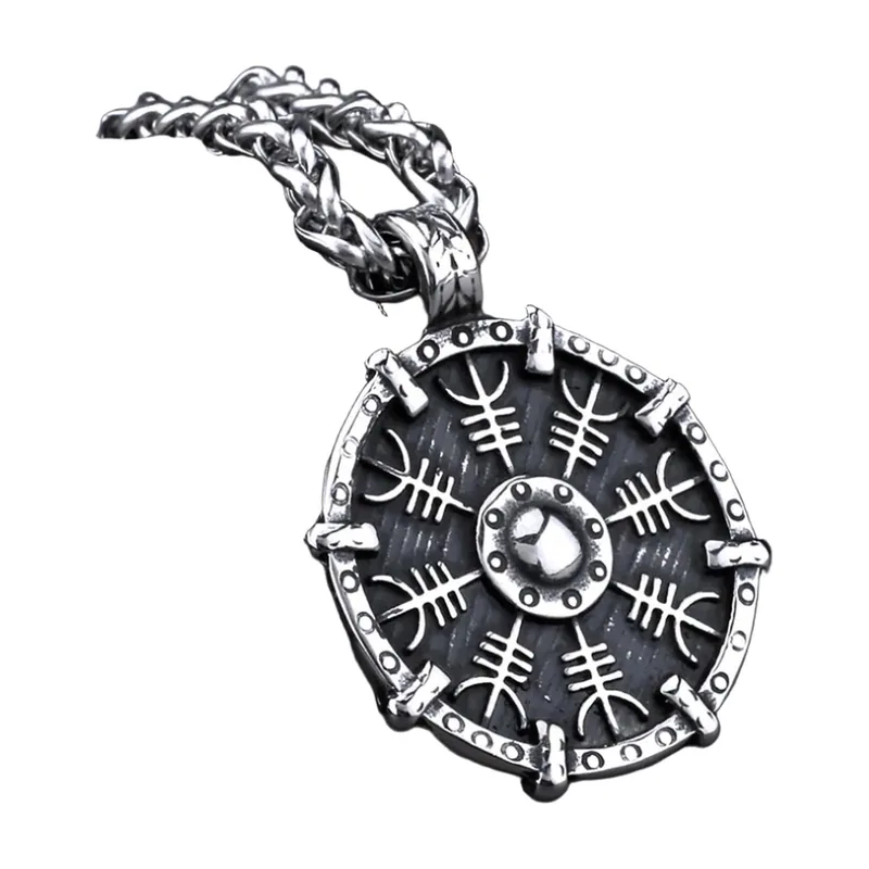 Vegvisir Viking Compass Pendant with Rune Chain, Stainless Steel