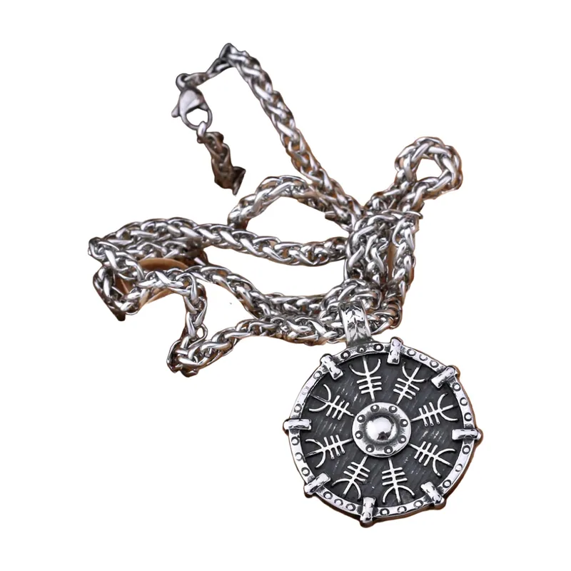 Vegvisir Wikinger Kompass Anhänger mit Panzerkette, Edelstahl