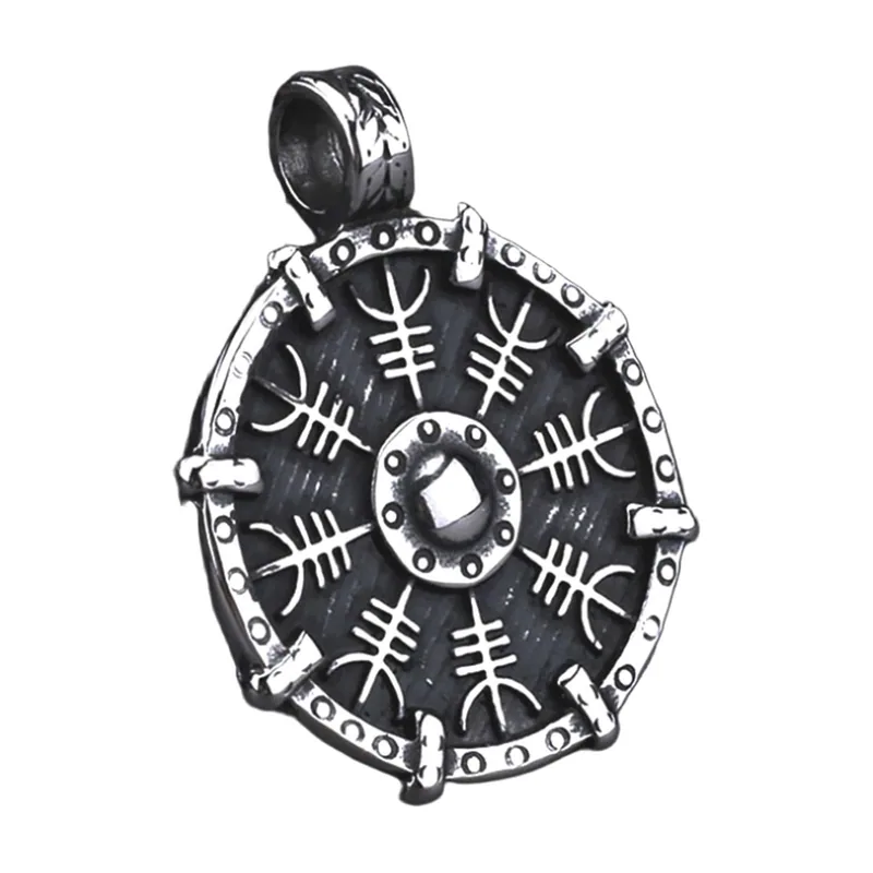 Vegvisir Wikinger Kompass Anhänger mit Runenkette, Edelstahl