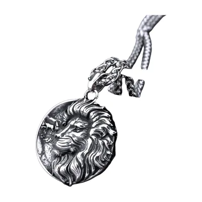 Pendentif Tête de Lion avec Chaîne Corde, Acier Inoxydable