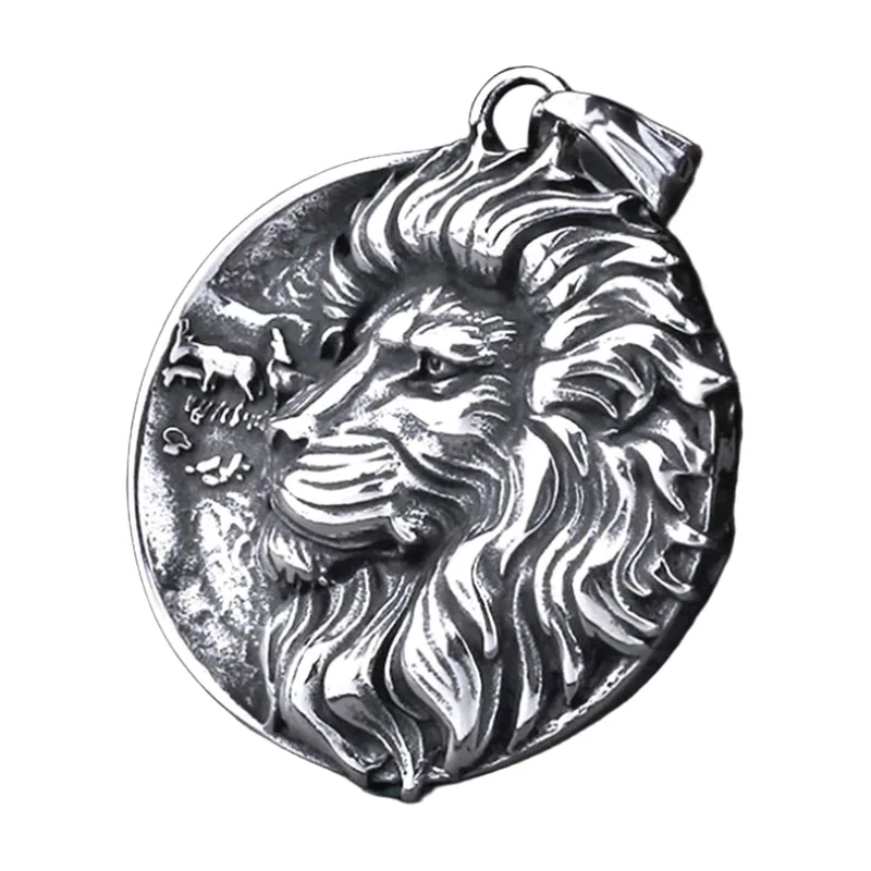 Collana con Pendente Testa di Leone e Catena, Acciaio Inossidabile