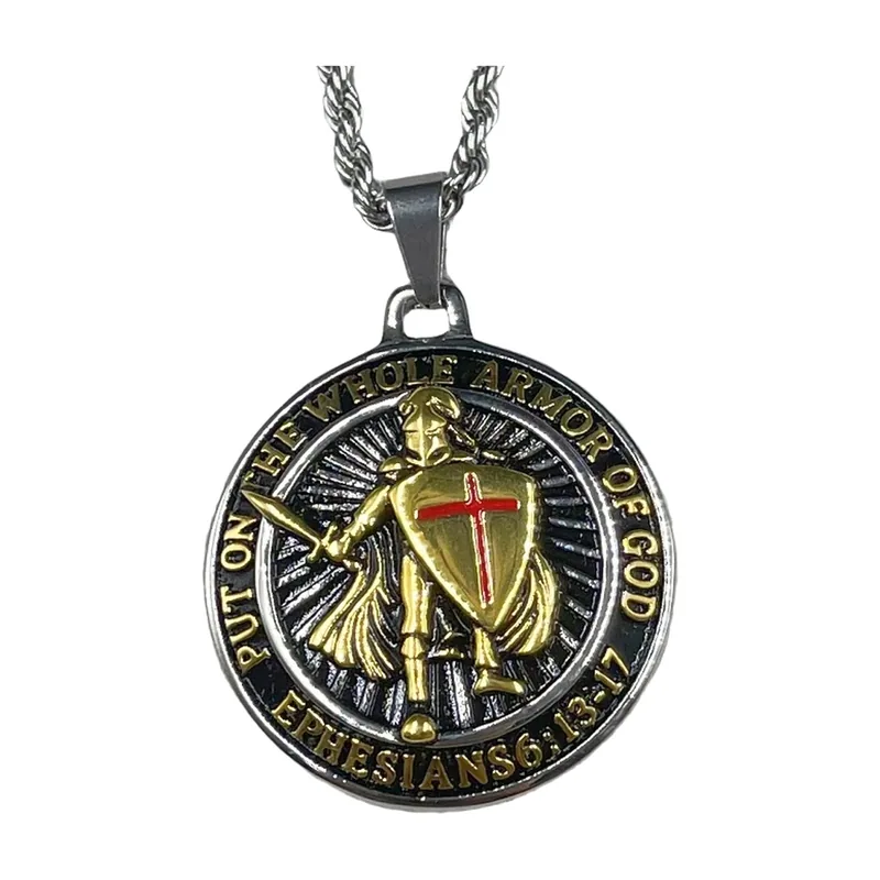 Pendente Cavaliere Templare con Croce Rossa, Acciaio Inossidabile
