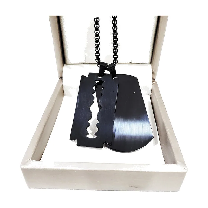 Double Razor Blade Pendant Necklace, 316L Stainless Steel