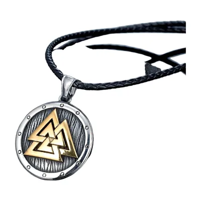 Valknut Symbol Pendant with Braided Cord, Stainless Steel