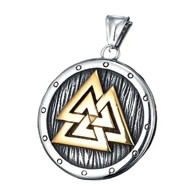 Valknut Symbol Pendant with Gold Detail, Stainless Steel