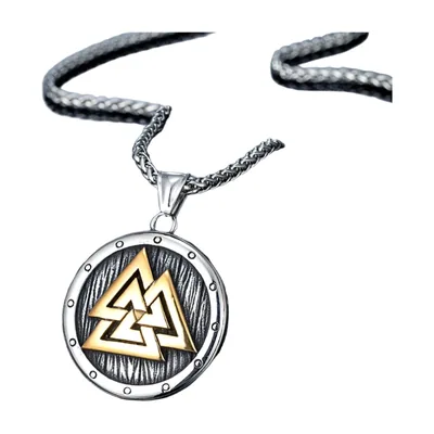 Valknut Symbol Pendant with Curb Chain, Stainless Steel