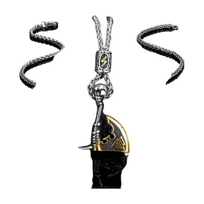 Pendentif Hache Viking avec Valknut et Runes, Acier Inoxydable