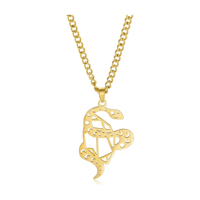 Collier Pendentif Serpent avec Zircone, Acier Inoxydable 316L