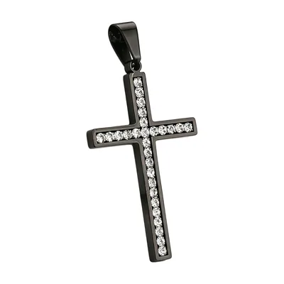 Cross Pendant Necklace with Cubic Zirconia, 316L Stainless Steel