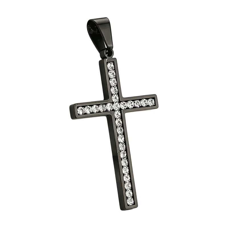Collana con Pendente a Croce e Zirconia, Acciaio Inox 316L