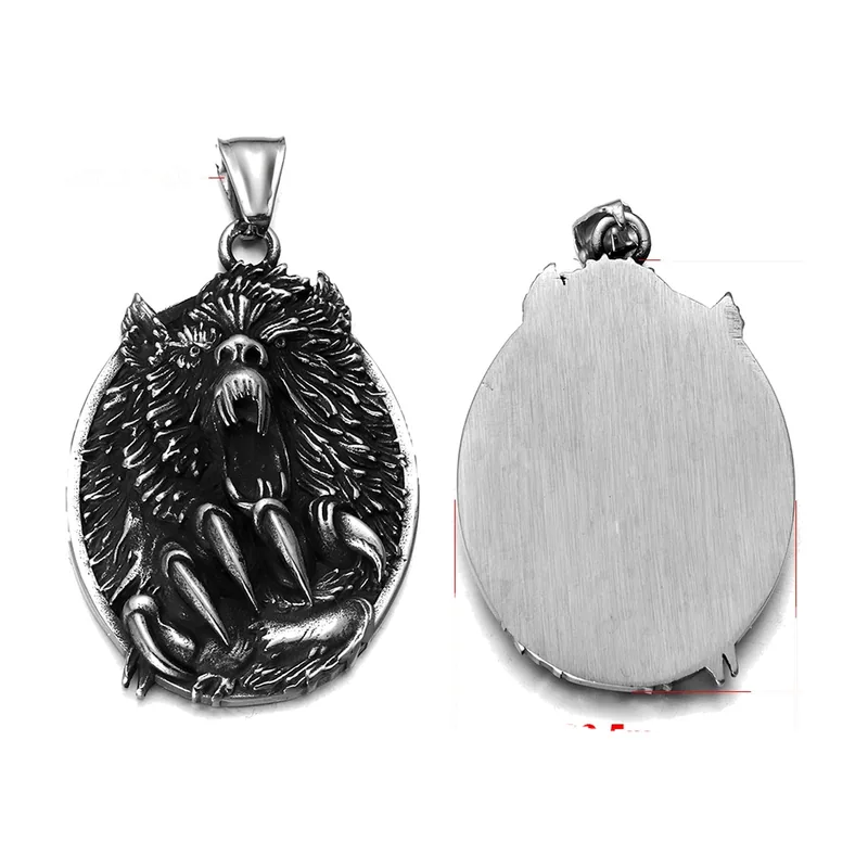 Collier Pendentif Tête de Loup, Acier Inoxydable 316L