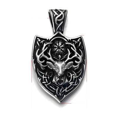 Wikinger Hirschkopf Anhänger mit Zirkonia, Edelstahl