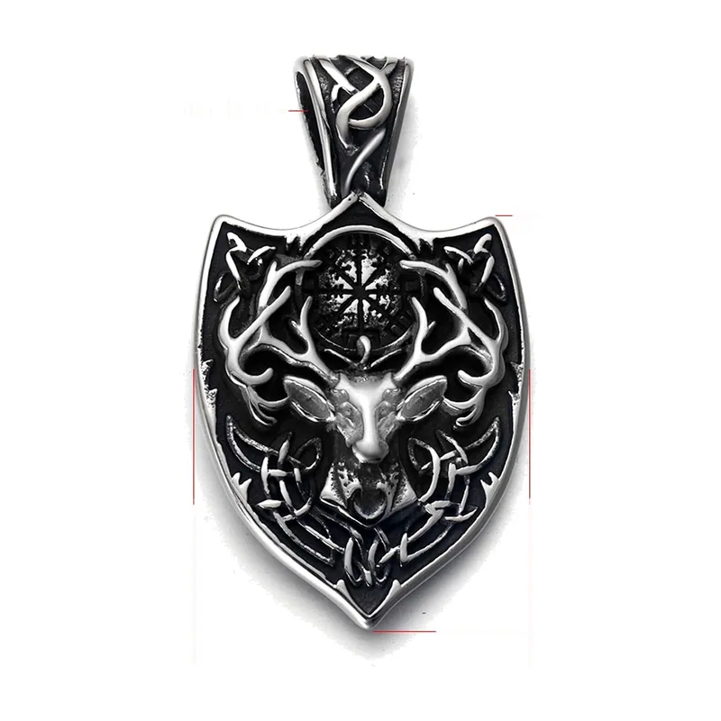 Wikinger Hirschkopf Anhänger mit Zirkonia, Edelstahl