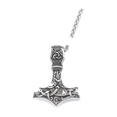 Thors Hammer Mjölnir Anhänger mit Kette, Edelstahl
