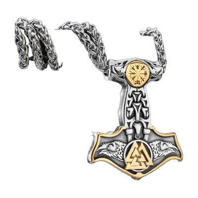 Thors Hammer Mjölnir Anhänger mit Kordelkette, Edelstahl