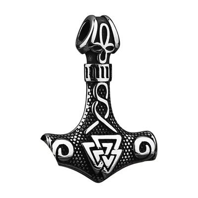Thors Hammer Mjölnir Anhänger mit nordischen Runen, Edelstahl