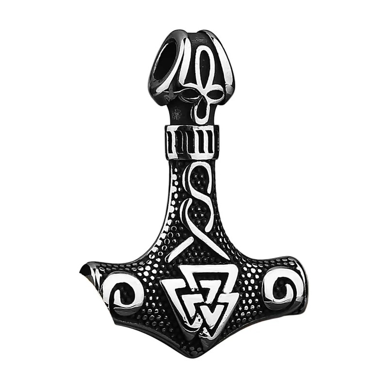 Thors Hammer Mjölnir Anhänger mit nordischen Runen, Edelstahl