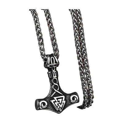 Thors Hammer Mjölnir Anhänger mit Runenkette, Edelstahl