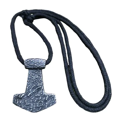 Mjolnir Thor's Hammer Pendant with Black Cord, Stainless Steel
