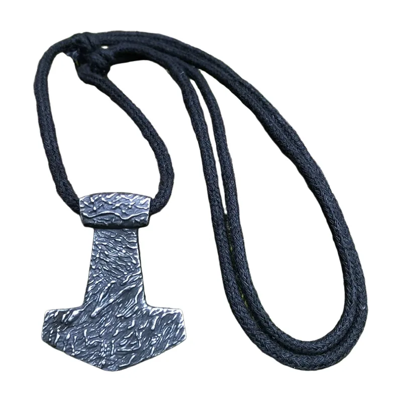 Pendentif Mjölnir Marteau de Thor avec Cordon Noir, Acier Inoxydable