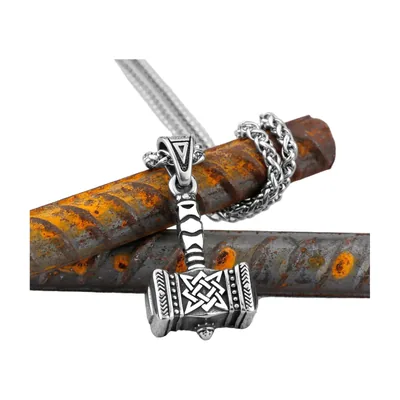 Mjolnir Thor's Hammer Pendant with Celtic Knot, Stainless Steel