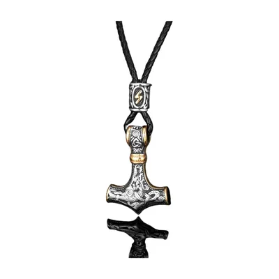 Thors Hammer Mjölnir Anhänger mit Runenkette, Edelstahl