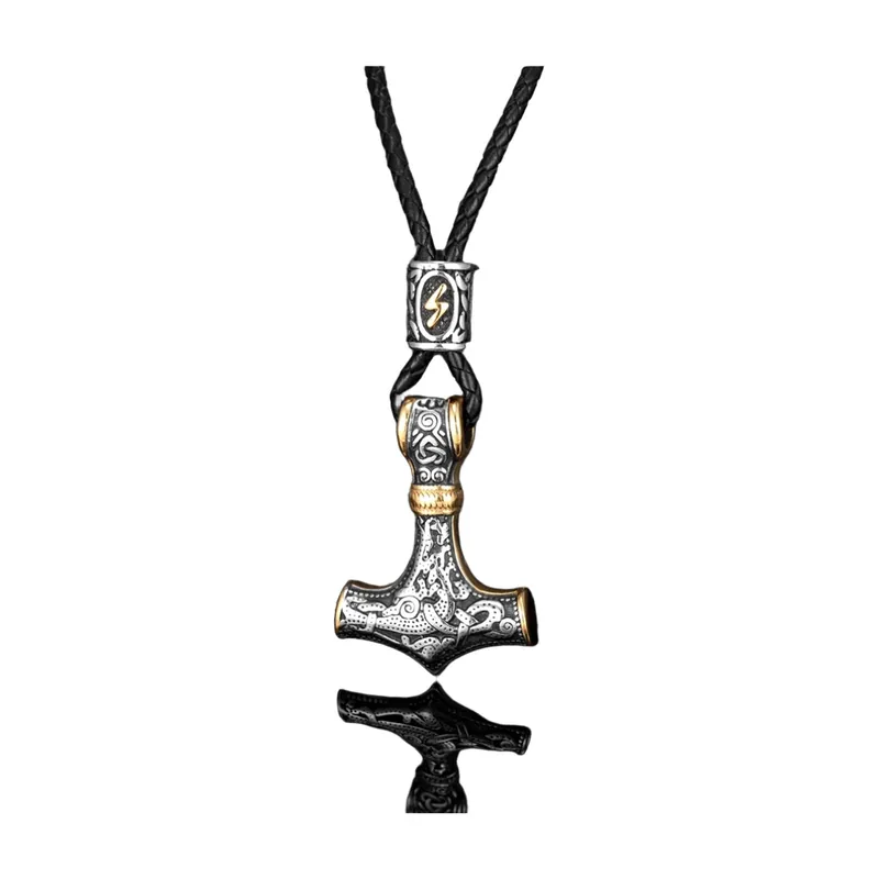 Thors Hammer Mjölnir Anhänger mit Runenkette, Edelstahl