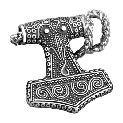 Thors Hammer Mjölnir Anhänger mit Panzerkette, Edelstahl