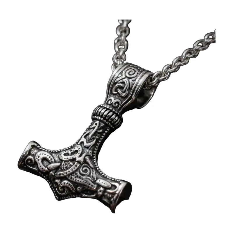 Thors Hammer Mjölnir Anhänger mit Runenkette, Edelstahl