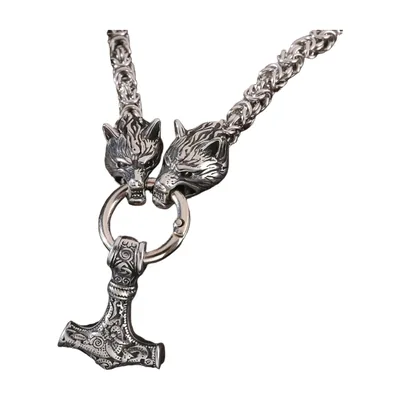 Odin Wolf und Thors Hammer Mjölnir Anhänger, Edelstahl