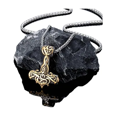 Thor's Hammer Mjolnir Pendant with Rune Chain, Stainless Steel