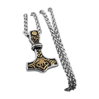 Mjölnir Thors Hammer Anhänger mit Valknut, Edelstahl
