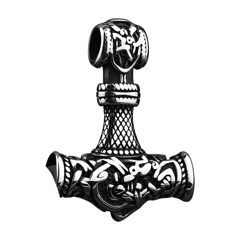 Mjölnir Thors Hammer Anhänger mit Panzerkette, Edelstahl