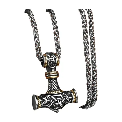 Thors Hammer Mjölnir Anhänger mit Panzerkette, Edelstahl