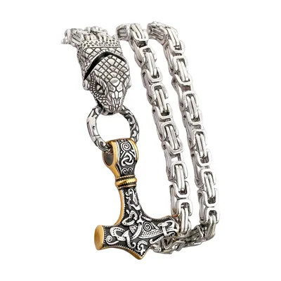 Mjölnir Hammer und Schlangen-Anhänger, 316L Edelstahl