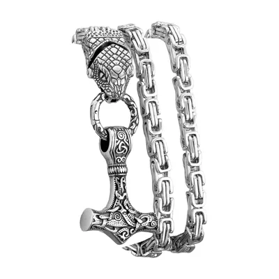 Thors Hammer Mjölnir Anhänger mit Gliederkette, Edelstahl