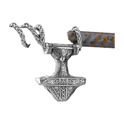 Mjolnir Thor's Hammer Pendant with Rope Chain, Stainless Steel