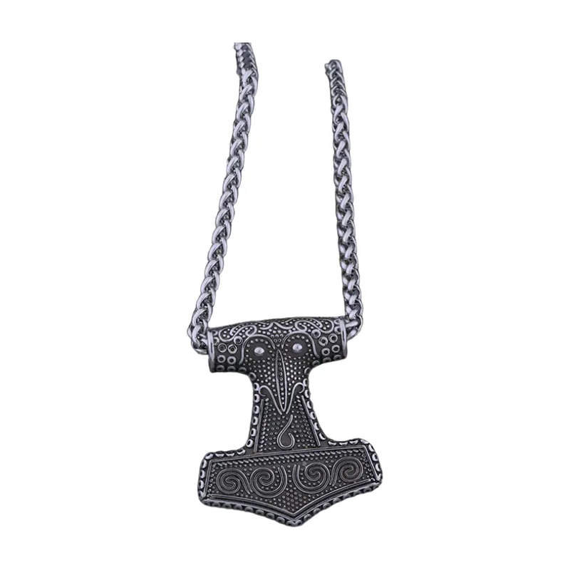 Mjölnir Thors Hammer Anhänger mit Raben-Detail, Edelstahl