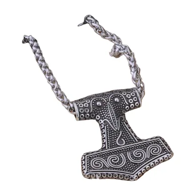 Mjölnir Thors Hammer Anhänger mit Kordelkette, Edelstahl