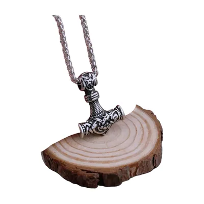 Mjölnir Thors Hammer Anhänger mit Kordelkette, Edelstahl