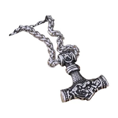 Mjölnir Thors Hammer Anhänger mit Kordelkette, Edelstahl