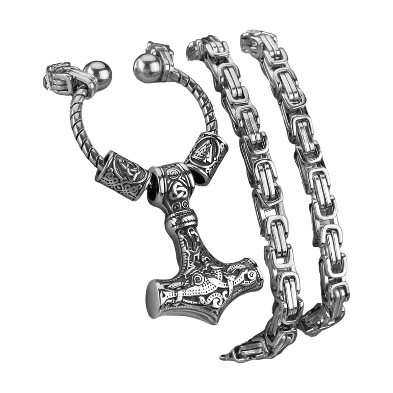 Pendentif Mjölnir Marteau de Thor avec Chaîne, Acier Inoxydable