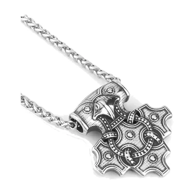 Thors Hammer Mjölnir Anhänger mit Weizenkette, Edelstahl