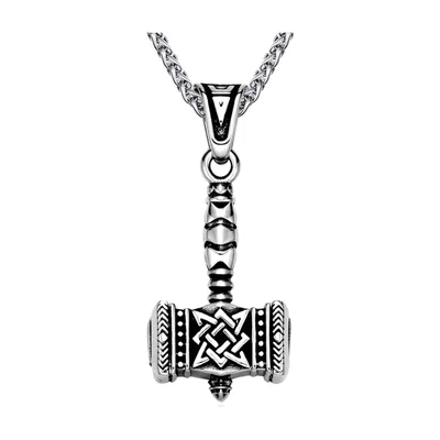Pendentif Mjölnir Marteau de Thor avec Nœud Celtique, Acier Inoxydable