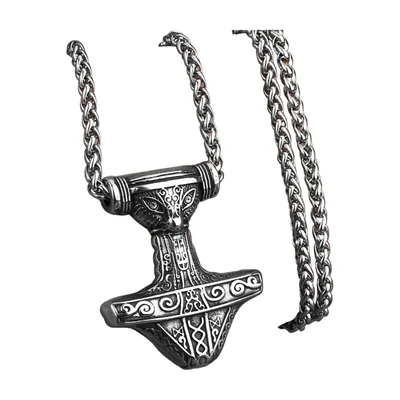 Pendente Mjölnir Martello di Thor con motivo Lupo, Acciaio Inossidabile