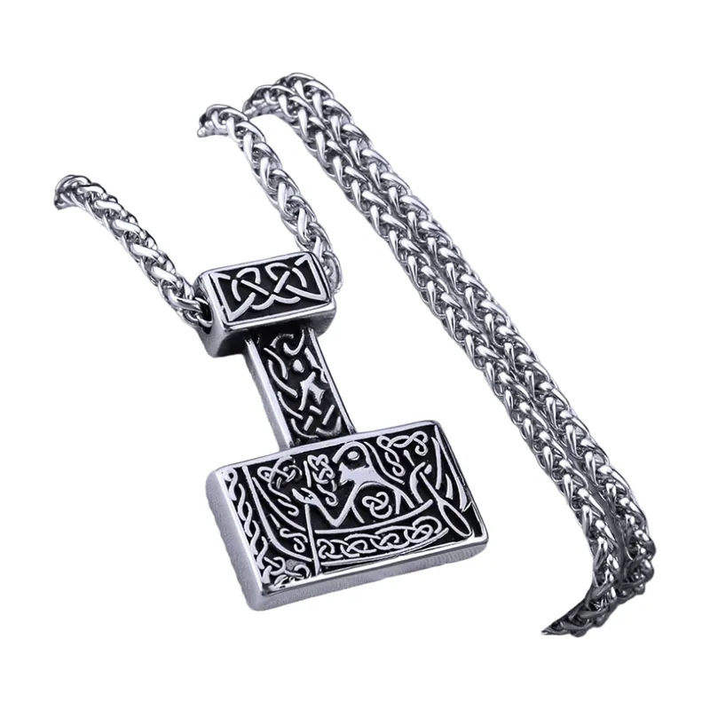 Mjölnir Thors Hammer Anhänger mit keltischem Knoten, Edelstahl